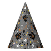Illustriertes Halloween-Muster mit grau, schwarz Partyhütchen (Rückseite)