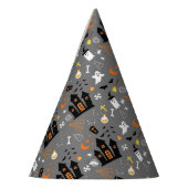 Illustriertes Halloween-Muster mit grau, schwarz Partyhütchen (Links)