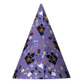 Illustriertes Halloween-Muster mit lila Partyhütchen (Rückseite)