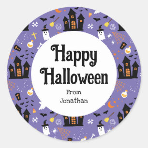 Illustriertes Halloween-Muster mit lila Runder Aufkleber