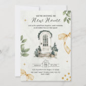 Illustriertes Haus in Grün und Schwarz laden ein Einladung (Vorderseite)