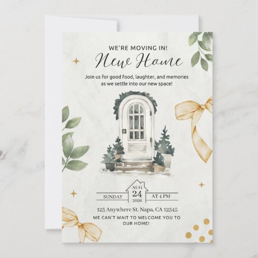 Illustriertes Haus in Grün und Schwarz laden ein Einladung (Vorderseite)