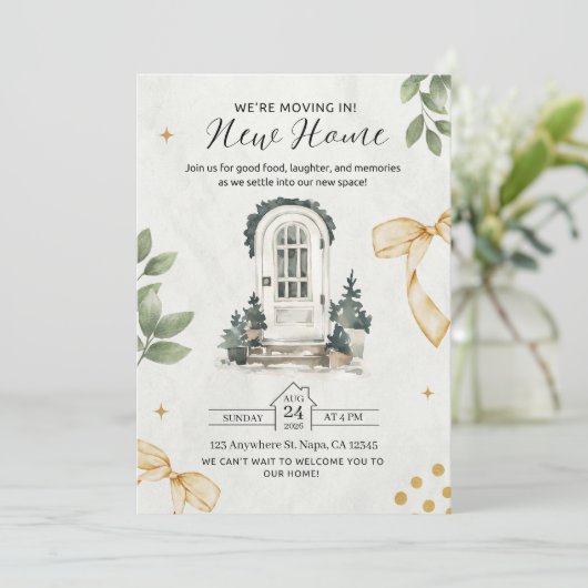 Illustriertes Haus in Grün und Schwarz laden ein Einladung (Stehend Vorderseite)