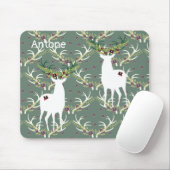 Illustriertes Hirsch auf Grün Mousepad (Mit Mouse)