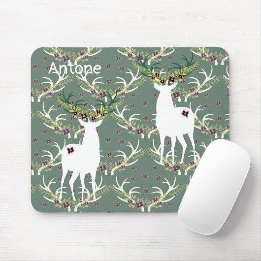 Illustriertes Hirsch auf Grün Mousepad (Mit Mouse)