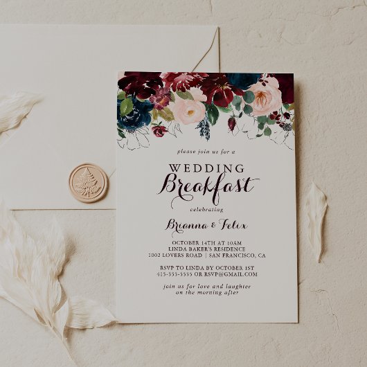 Illustriertes Hochzeit im Herbst Frühstück im Wass Einladung