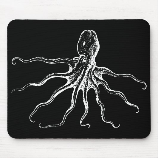 Illustriertes Kraken-Seeschwarzweiss-geschöpf Mousepad (Vorne)