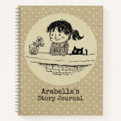 Illustriertes Mädchen und ihre Katze schreiben und Notizblock (Vorderseite)