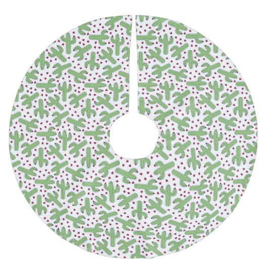 Illustriertes Muster für Kakteen und rosa Blume Polyester Weihnachtsbaumdecke (Vorderseite)