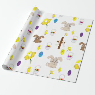 Illustriertes Osternverpackungspapier auf Weiß Geschenkpapier