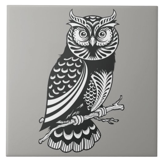Illustriertes Owl Design Fliese (Vorderseite)