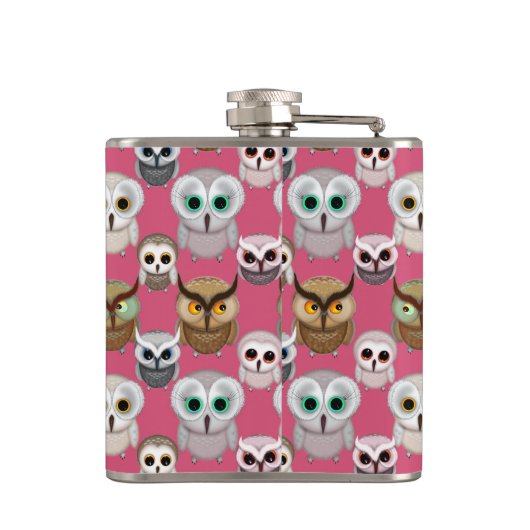 Illustriertes Owls-Muster Flachmann (Rückseite)