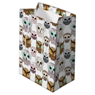 Illustriertes Owls-Muster Mittlere Geschenktüte