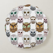 Illustriertes Owls-Muster Rundes Kissen (Rückseite)