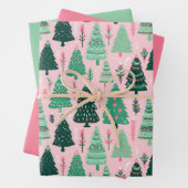 Illustriertes Pink Weihnachtsbaumwrapping Paper Geschenkpapier Set (Beispiel)