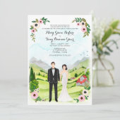 Illustriertes Portrait Hochzeitslandschaft Einladung (Stehend Vorderseite)