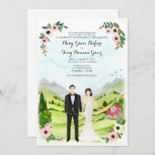 Illustriertes Portrait Hochzeitslandschaft Einladung (Vorne/Hinten)