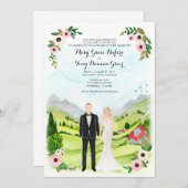 Illustriertes Portrait Rustikale Hochzeit Einladung (Vorne/Hinten)