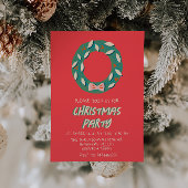 Illustriertes Red Green Christmas Bow Wreath Party Einladung