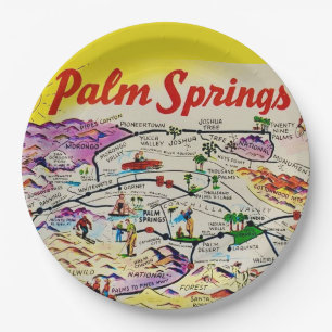 Illustriertes Retro Palm Springs  Pappteller
