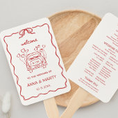 Illustriertes Retro-Zeichnend Rotes Hochzeitsprogr Fächer