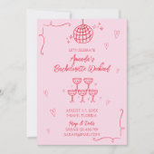 Illustriertes Rosa und rotes Bachelorette Einladung (Vorderseite)