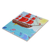 Illustriertes rotes Piraten-Schiff Fliese (Seite)