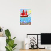 Illustriertes Rotes Piratenschiff Poster (Heimbüro)