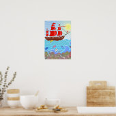 Illustriertes Rotes Piratenschiff Poster (Küche)
