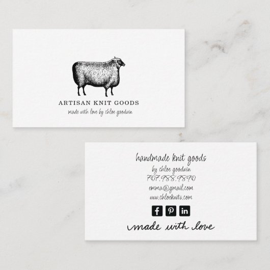 Illustriertes Schaf-Knittergeschäft Visitenkarte (Vorne/Hinten)