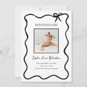 Illustriertes Schwarz-Weiß-Französisch-Bow-Baby Bi Ankündigung (Vorderseite)