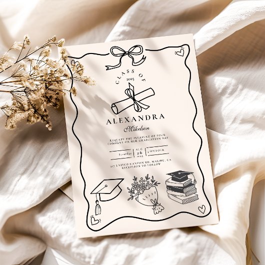 Illustriertes Schwarz/Weiß Grad Einladung