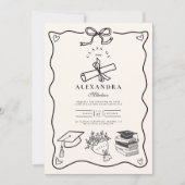 Illustriertes Schwarz/Weiß Grad Einladung (Vorderseite)