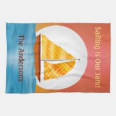 Illustriertes Segelboot auf dem Wasser Monsunaufga Geschirrtuch (Horizontal)