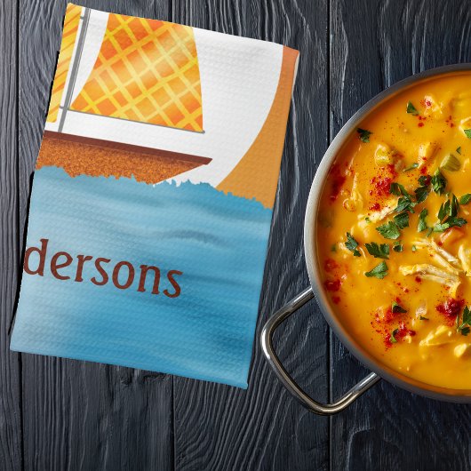 Illustriertes Segelboot auf dem Wasser Monsunaufga Geschirrtuch