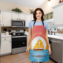 Illustriertes Segelboot auf dem Wasser Monsunaufga Schürze