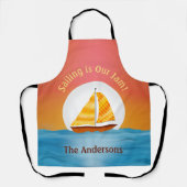 Illustriertes Segelboot auf dem Wasser Monsunaufga Schürze (Vorderseite)