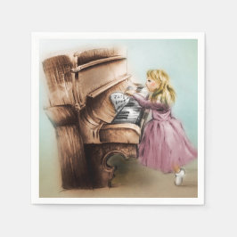 Illustriertes Set von Servietten - Piano Girl