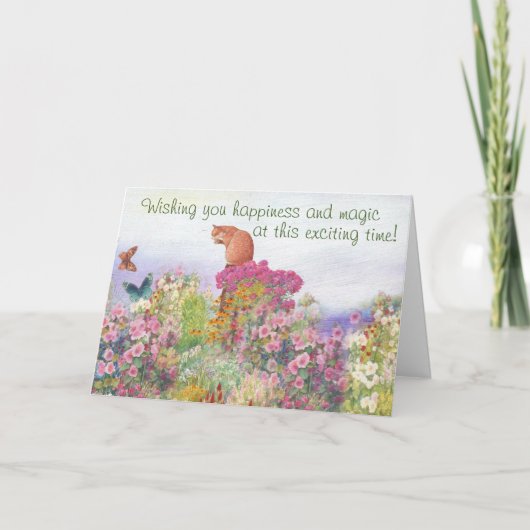 Illustriertes Tabby im Garten Individuelle Glückwü Karte (Vorderseite)