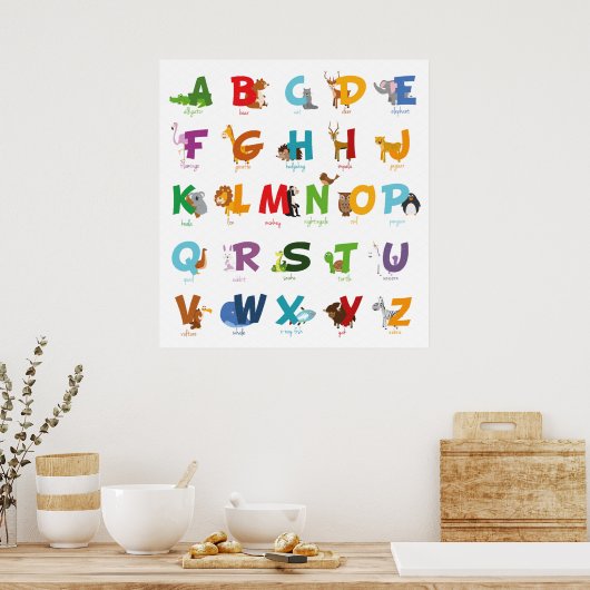 Illustriertes Tier Alphabet Poster (Küche)