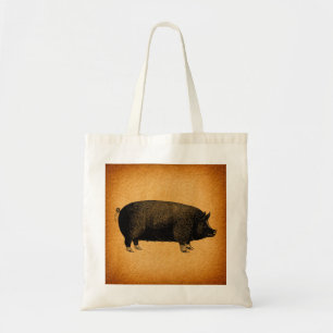 Illustriertes Vintages Schwein Rustikale Kunst Tragetasche