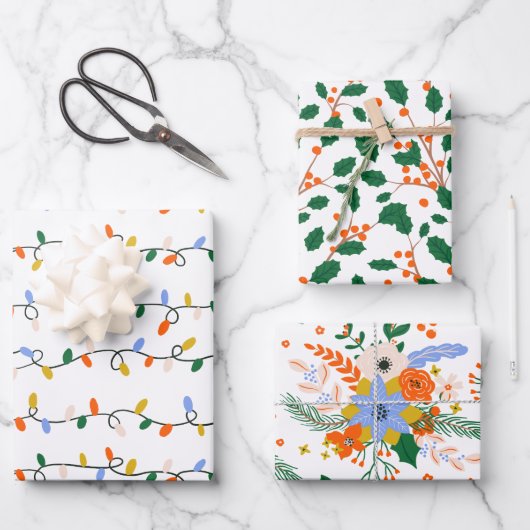 Illustriertes Weihnachtsfarbenwappenpapier Geschenkpapier Set (Vorderseite)