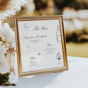 Illustriertes Whimsical Wedding Bar Menu Poster