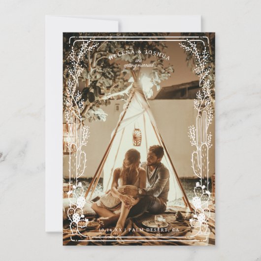 Illustriertes Wüstenkaktus-Foto Save The Date (Vorderseite)