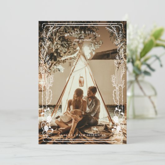 Illustriertes Wüstenkaktus-Foto Save The Date (Stehend Vorderseite)