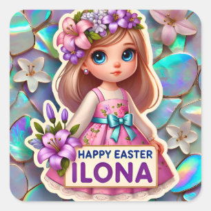 ILONA ~ HAPPY EASTER ~ Lilies ~ Quadratischer Aufkleber