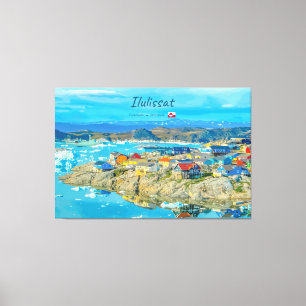 Ilulissat, Grönland - Eisberg-Stadt Leinwanddruck