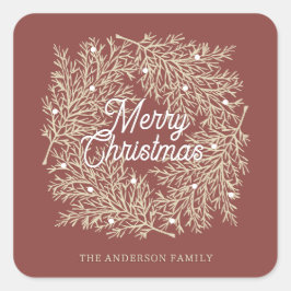 ilustración hojas abeto corona de Navidad rojo Quadratischer Aufkleber