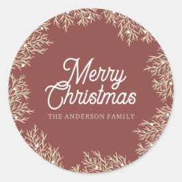 ilustración hojas abeto corona de Navidad rojo Runder Aufkleber