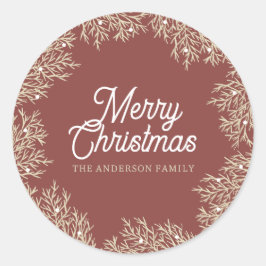 ilustración hojas abeto corona de Navidad rojo Runder Aufkleber